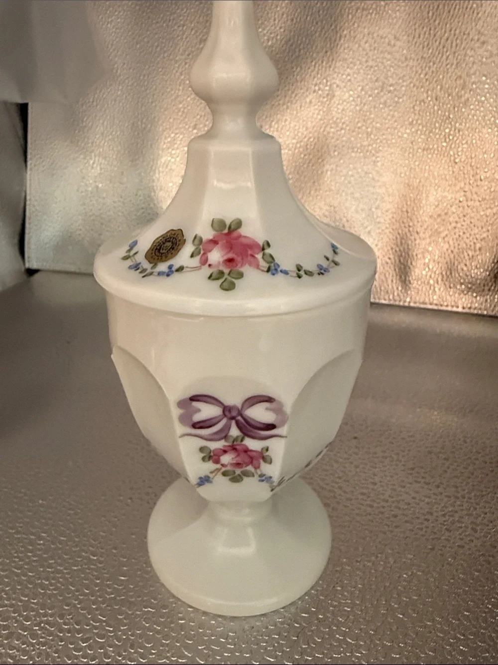 Vintage Westmoreland Hand Painted Opaque White Milk Glass Candy Dish